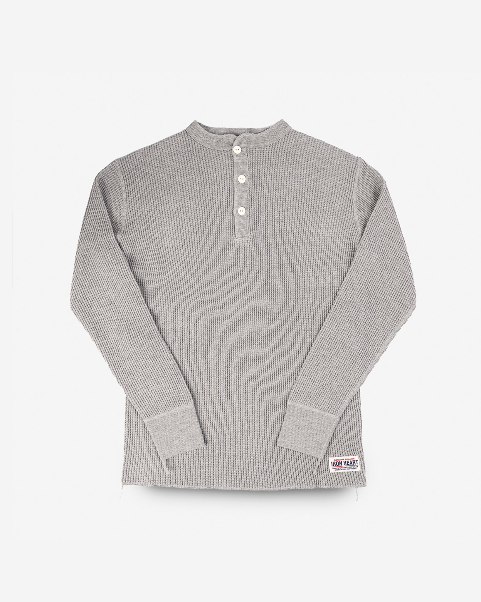 Waffle Knit Long Sleeved Thermal Henley - Grey