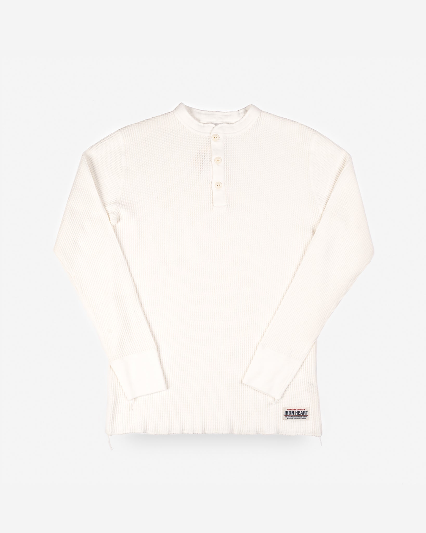 Waffle Knit Long Sleeved Thermal Henley - White