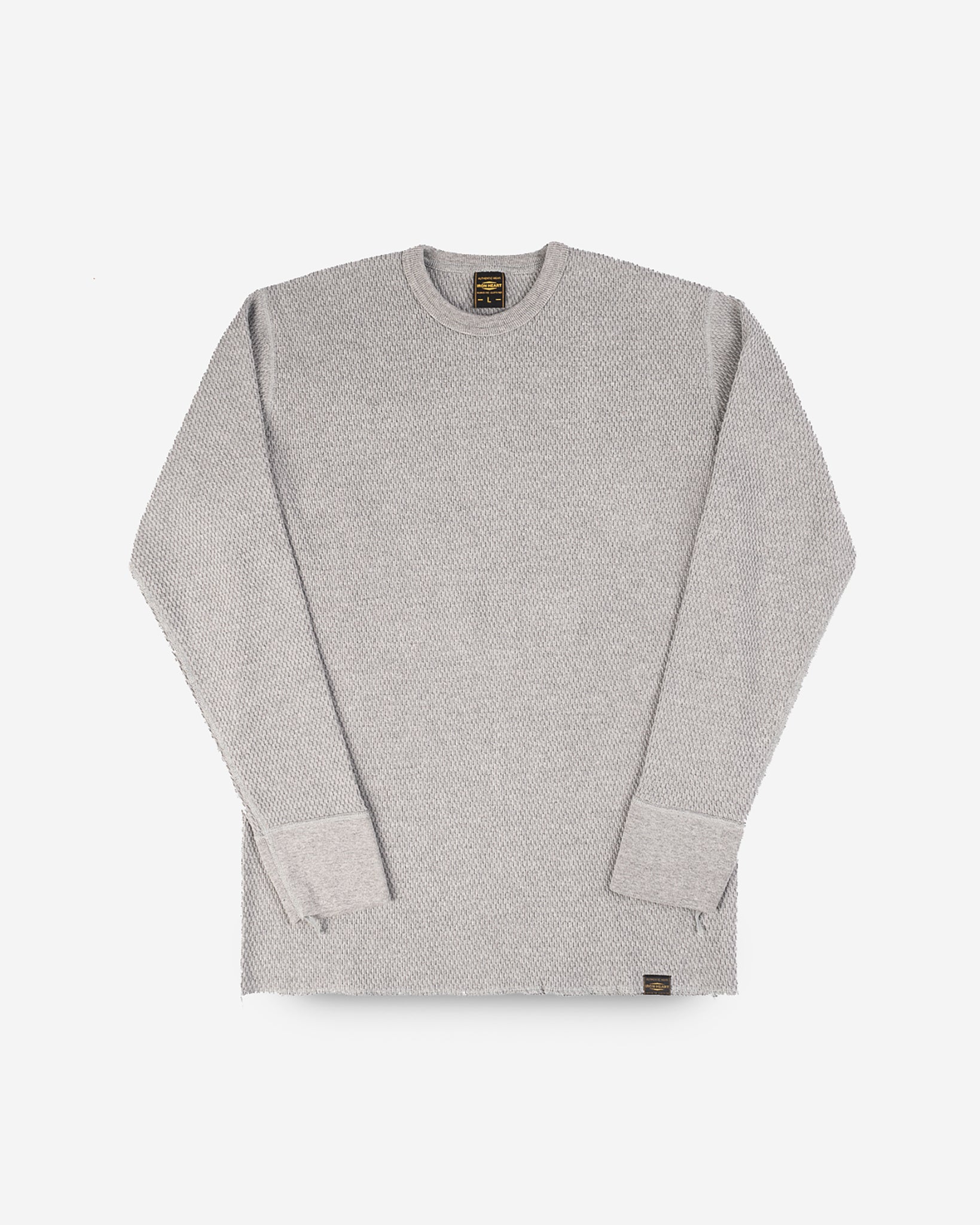 Cotton Knit Crew Neck Long Sleeved Thermal Sweater - Grey