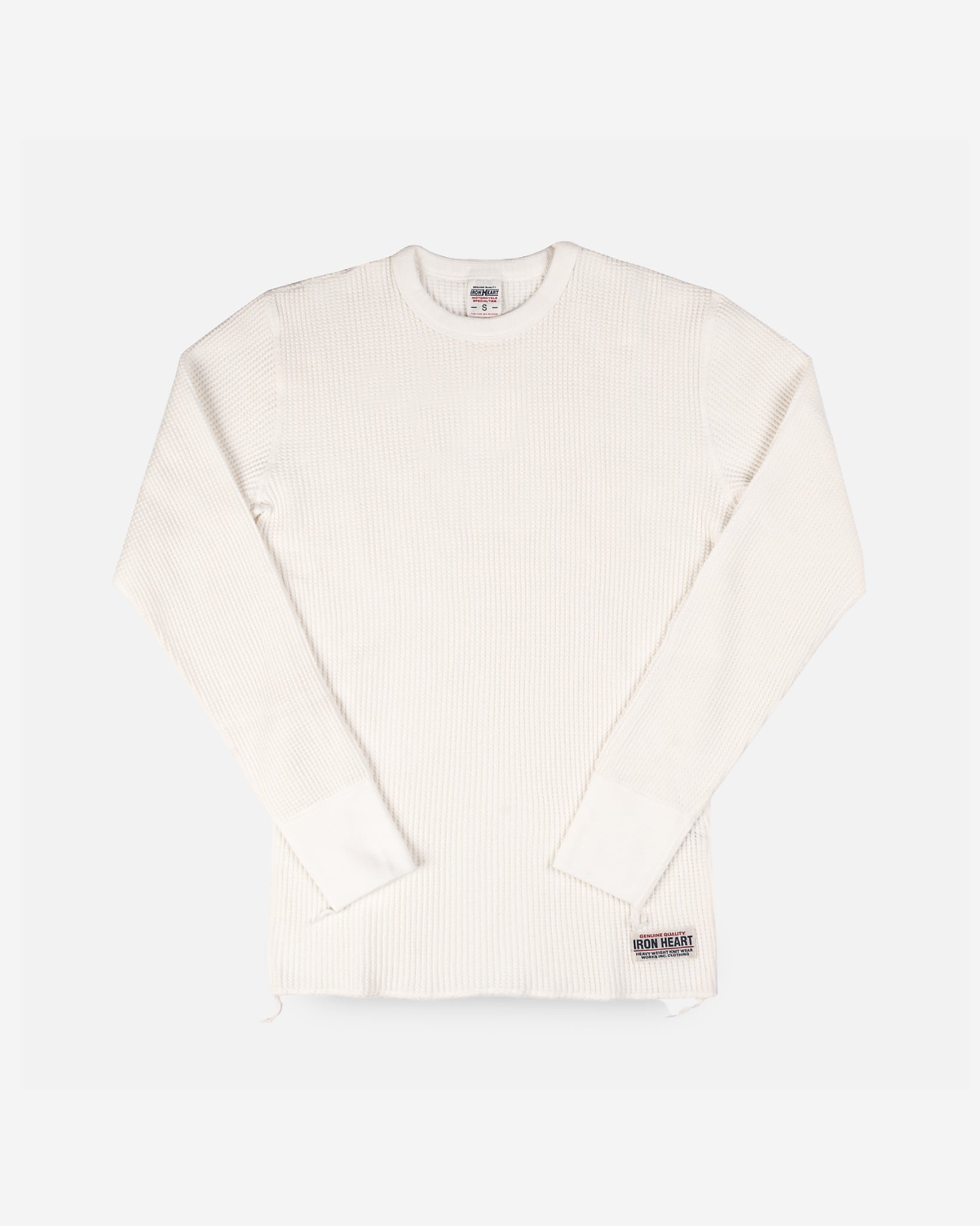 Waffle Knit Long Sleeved Crew Neck Thermal Top - White