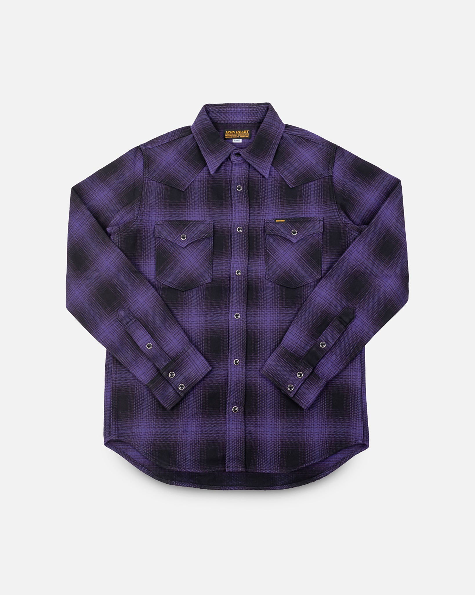 Ultra Heavy Flannel Ombré Check Western Shirt - Purple/Black