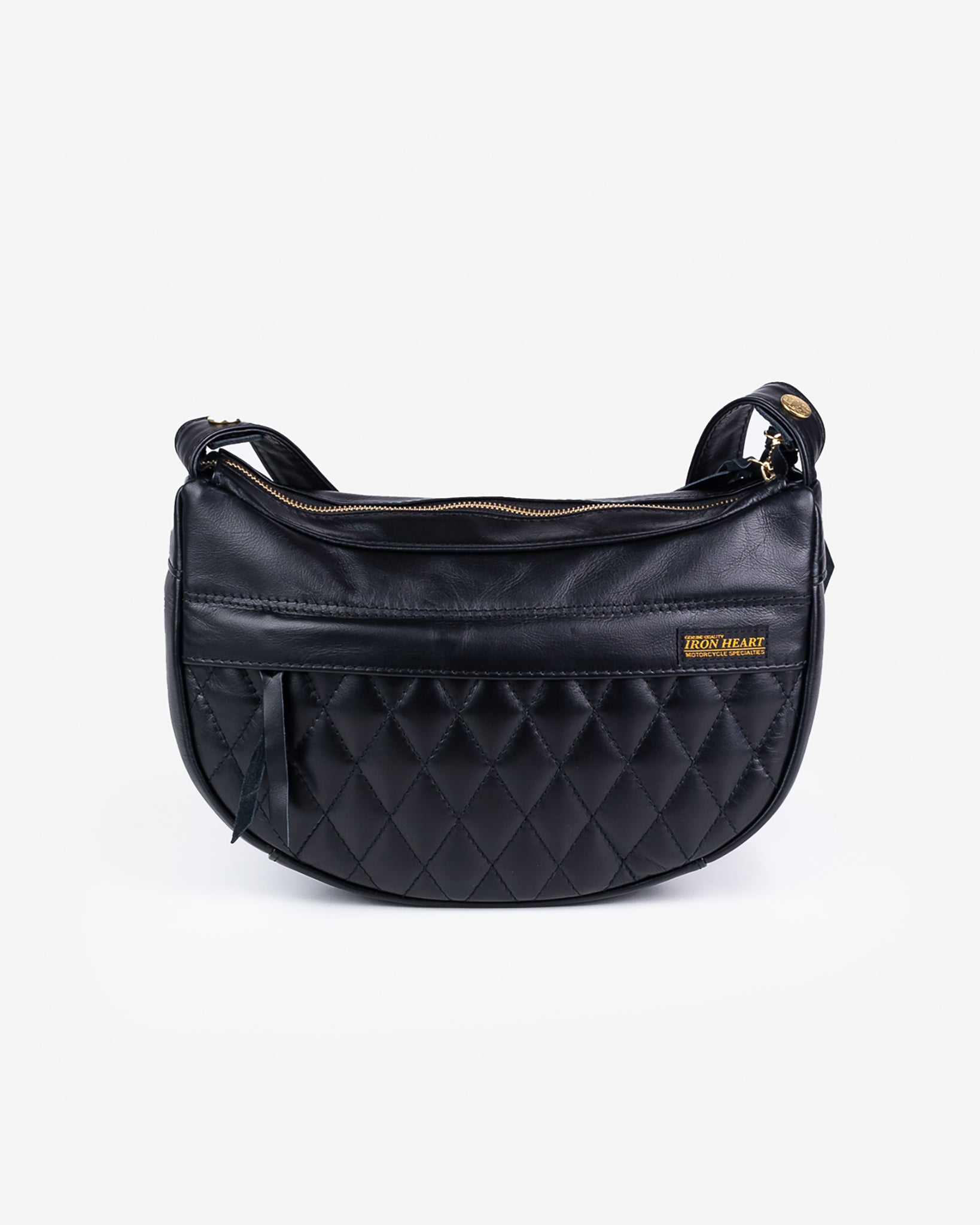 Leather Diamond Stitched Shoulder Bag - Black