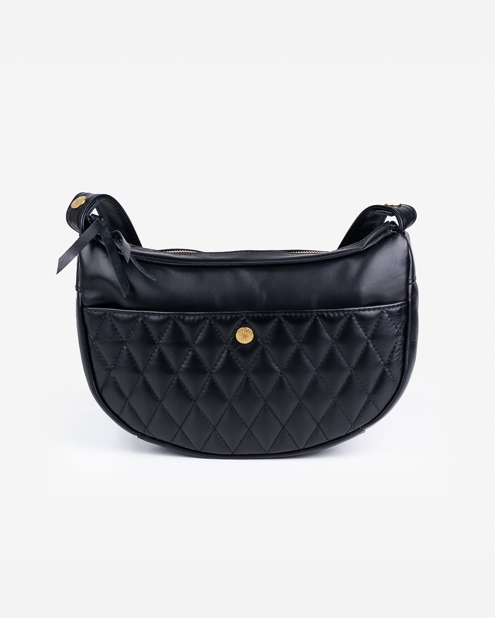Leather Diamond Stitched Shoulder Bag - Black