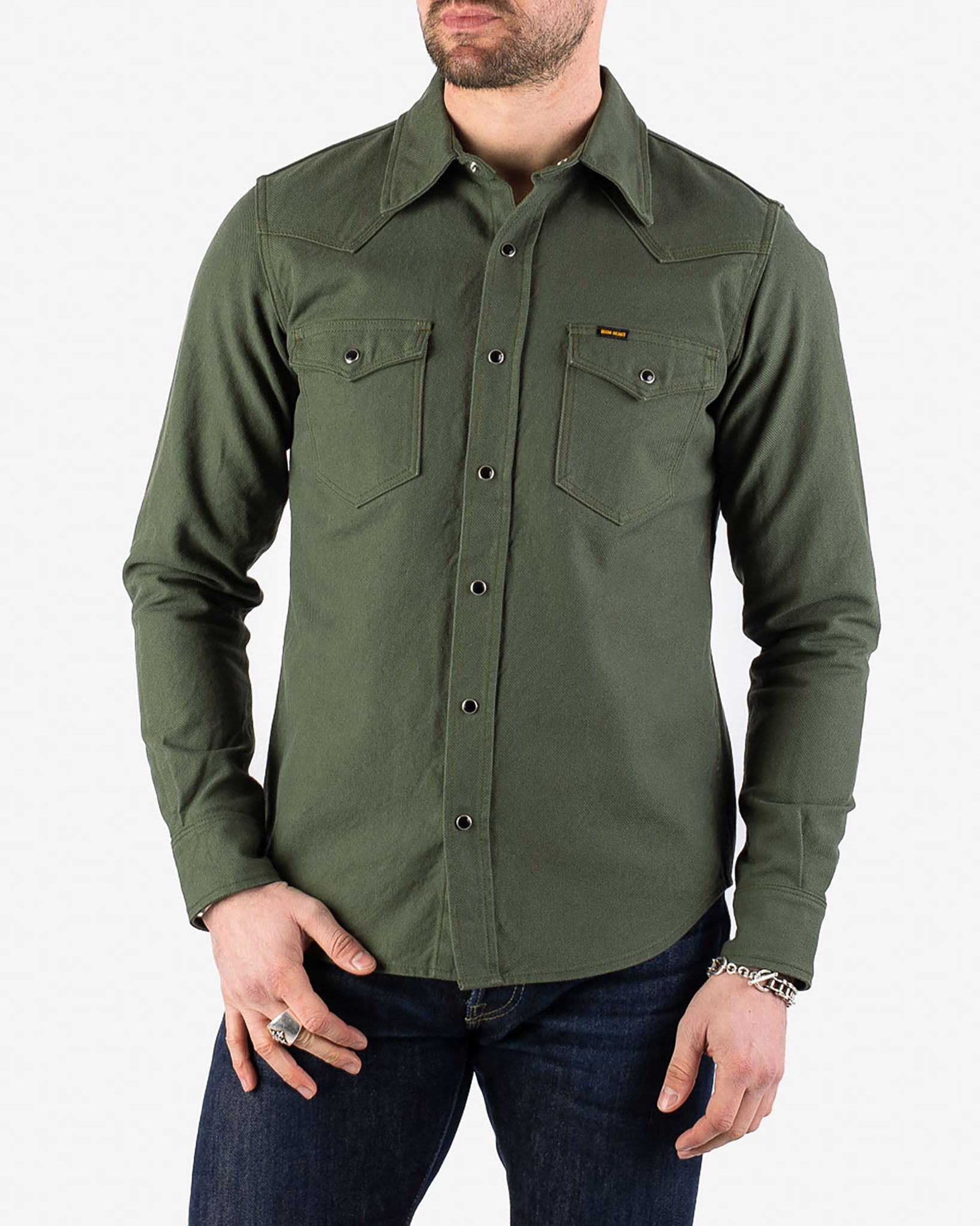 Military Serge Western Shirt - Olive – Iron Heart