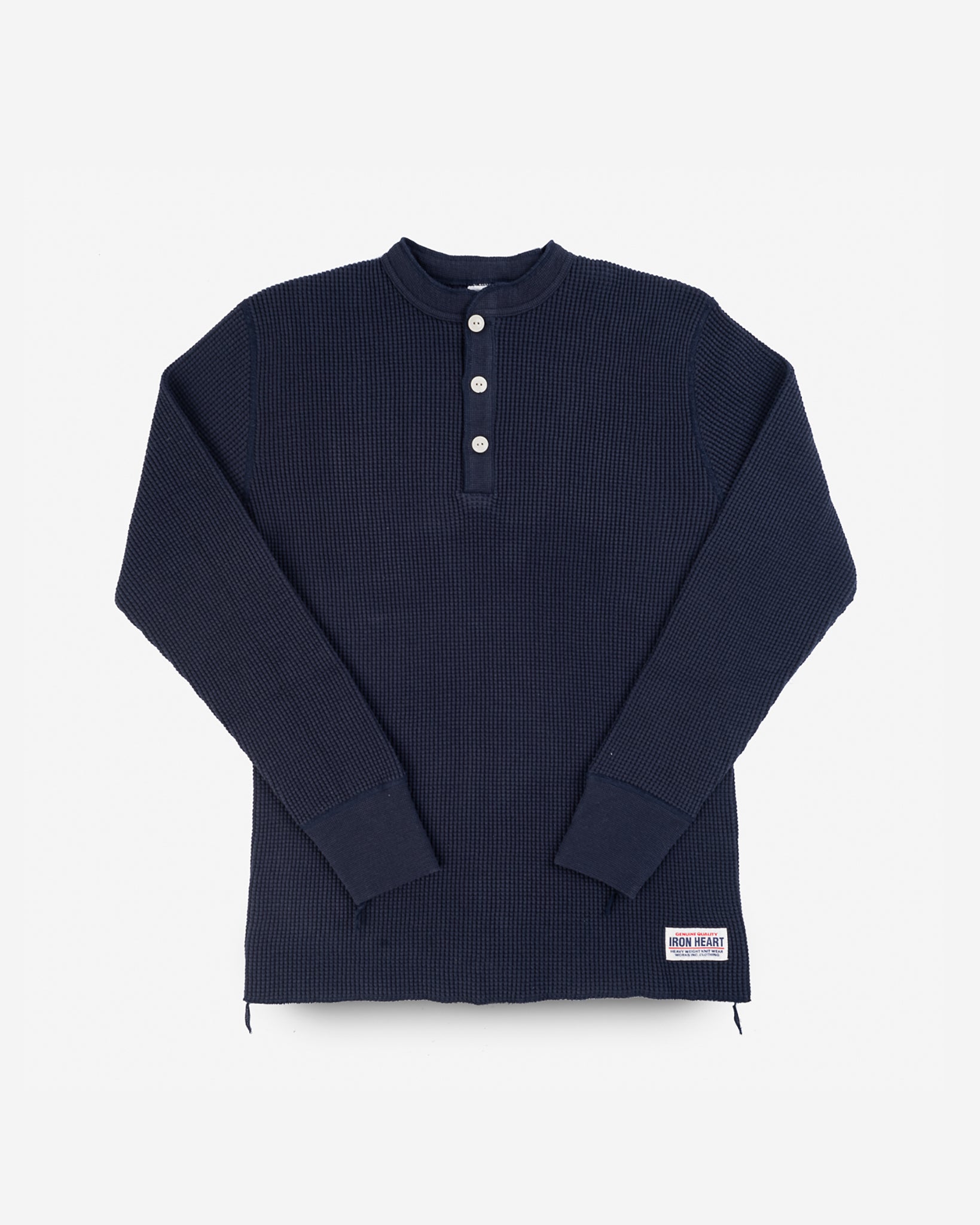 Waffle Knit Long Sleeved Thermal Henley - Navy