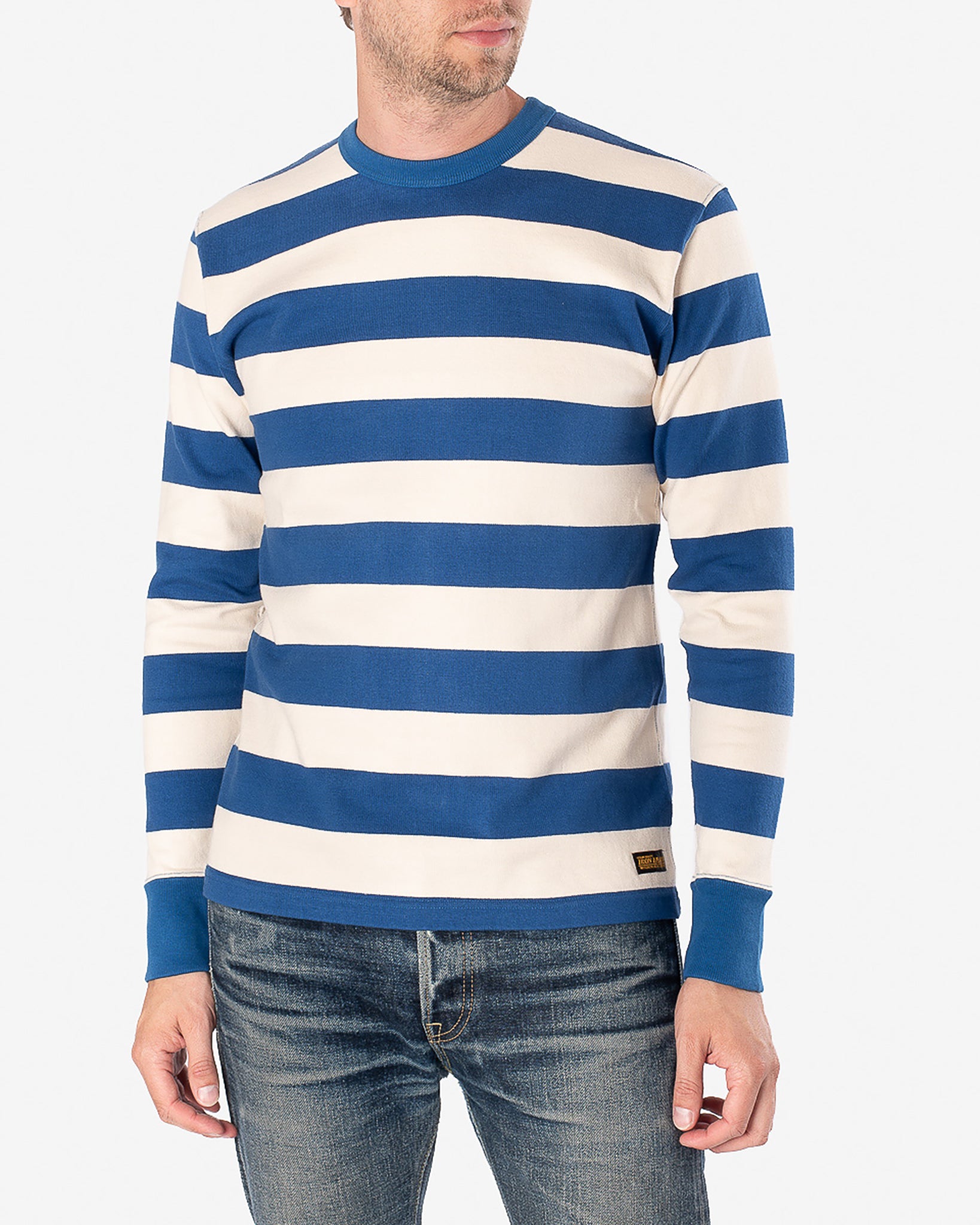 11oz  Knitted Cotton Long-Sleeved Sweater - Blue/White
