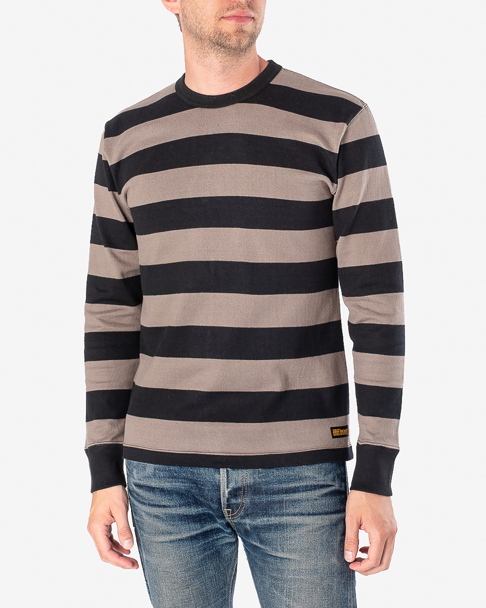 11oz Cotton Knit Long-Sleeved Sweater - Grey/Black