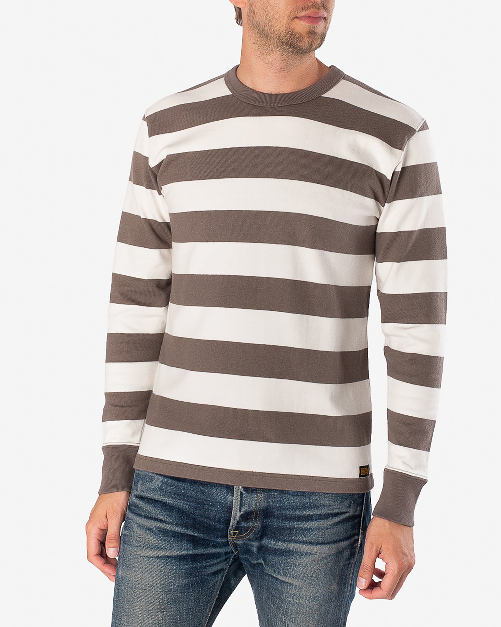 11oz Cotton Knit Long-Sleeved Sweater - Grey/White