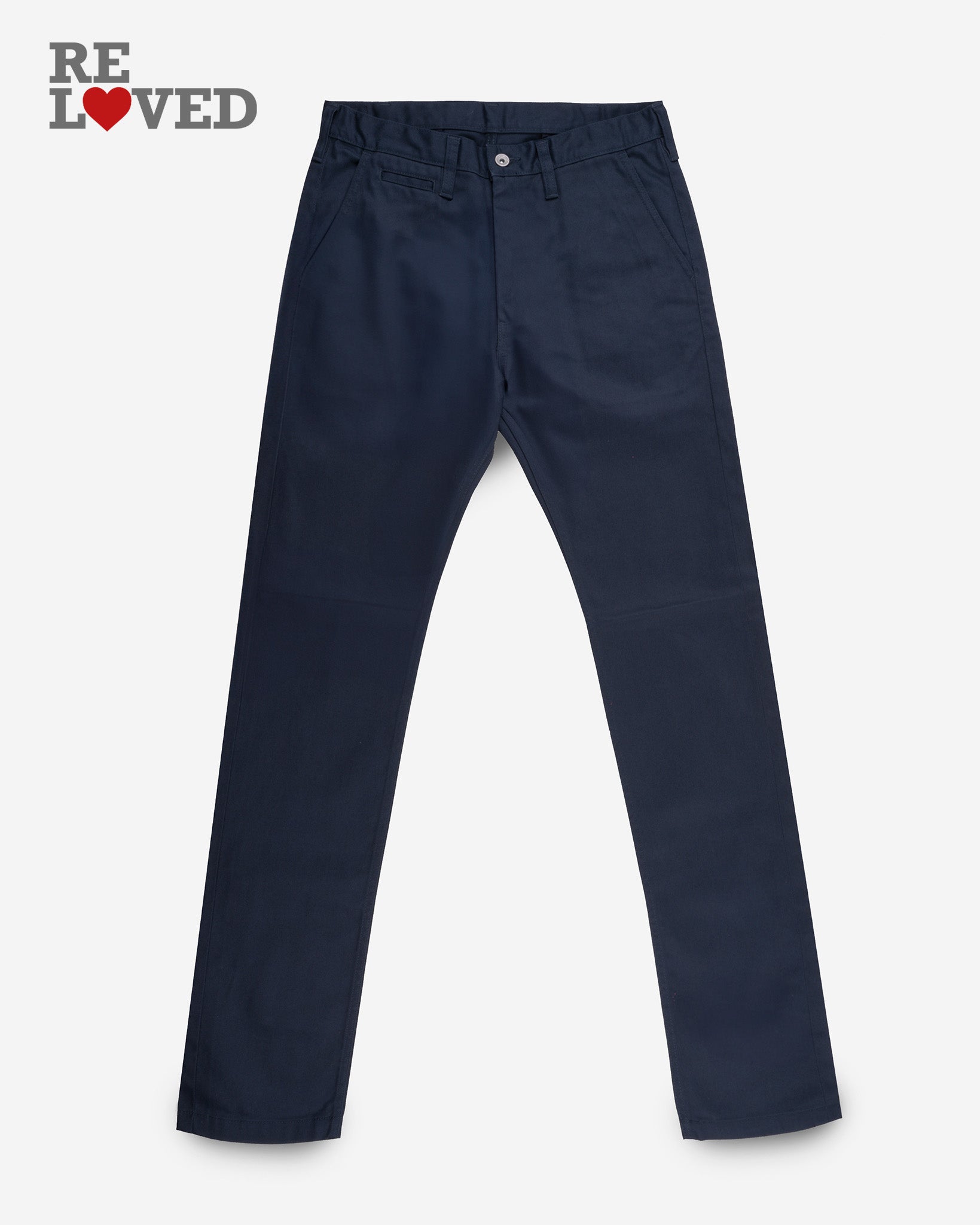 9oz Mercerised Selvedge Cotton Relaxed Tapered Cut Chinos - Navy (IH-727-NAV) Tag 29, Hemmed to 30.5"