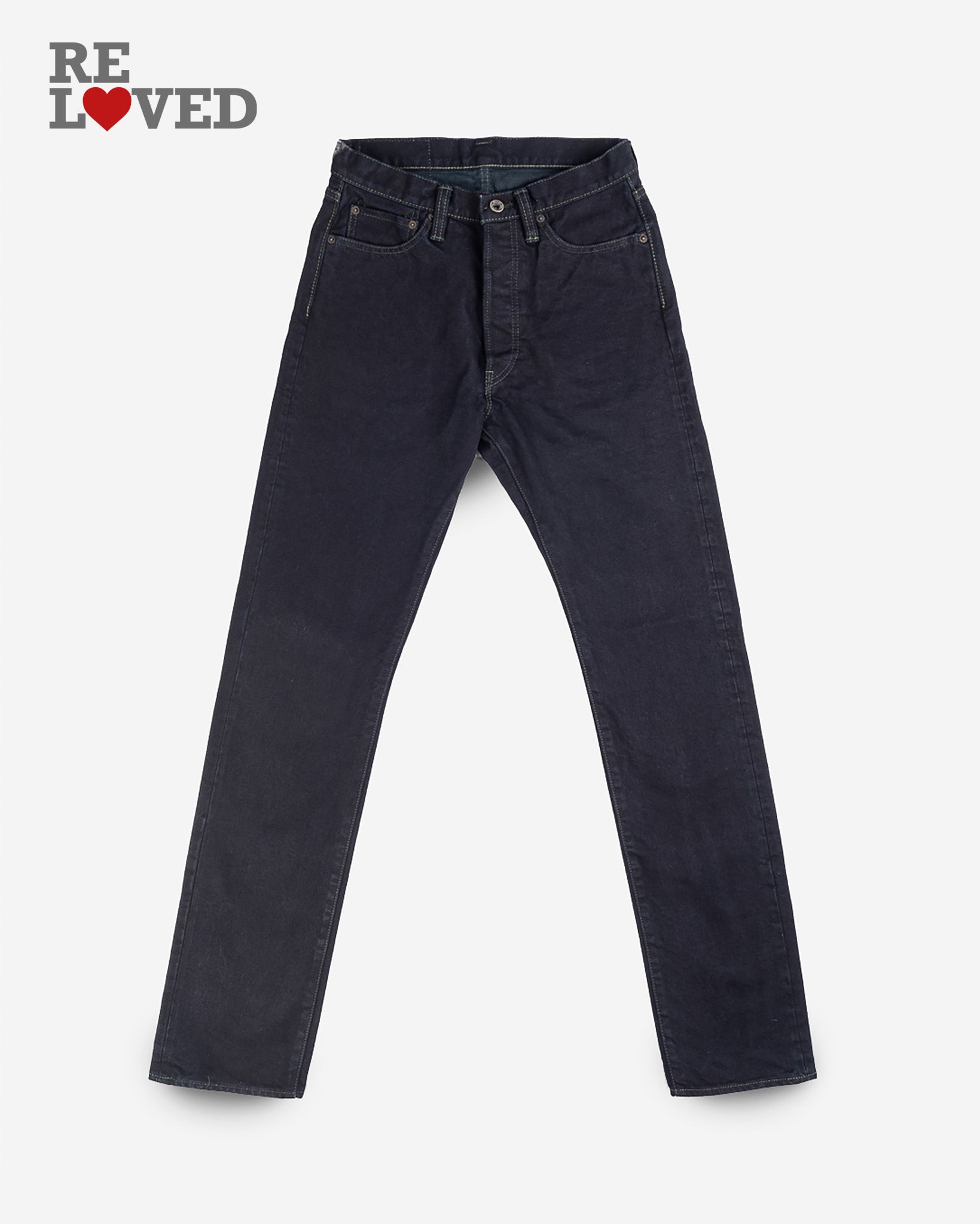 14oz Selvedge Denim Relaxed Tapered Cut Jeans - Indigo Overdyed Black (IH-888s-142od) Tag 31, Hemmed to 31.5"