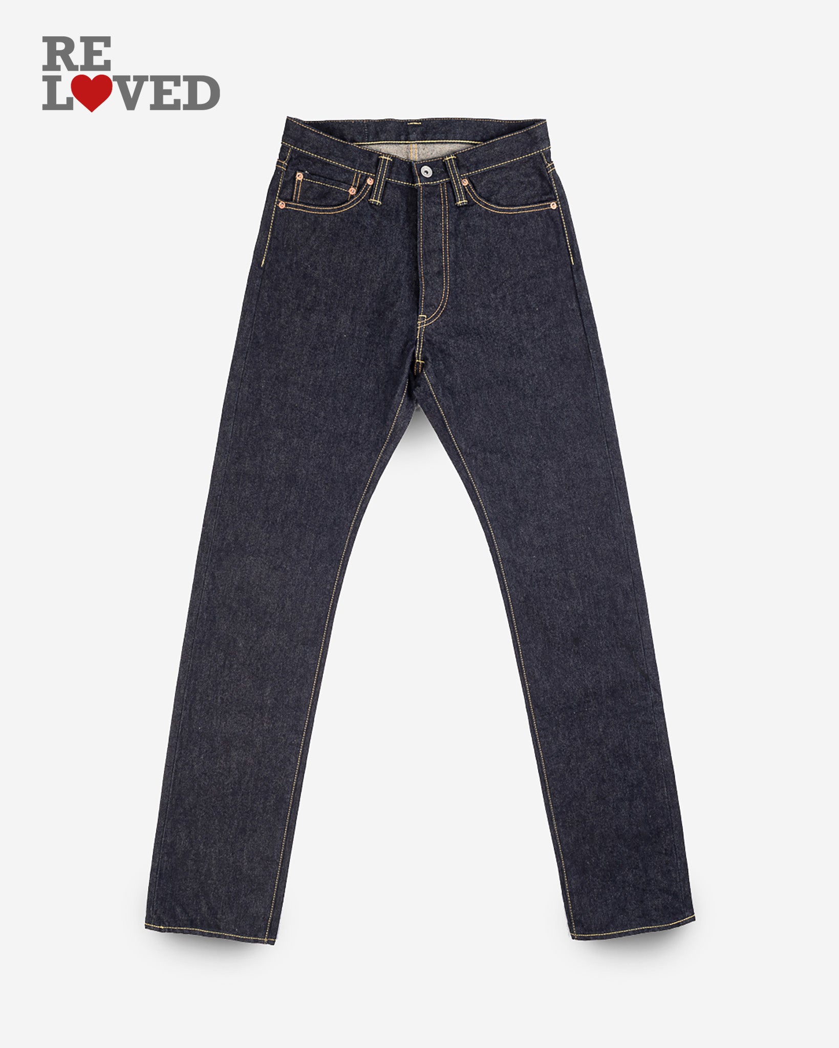 14oz Selvedge Denim Medium/High Rise Tapered Cut Jeans - Indigo (IH-888S-142) Tag 33, Hemmed to 32.5"