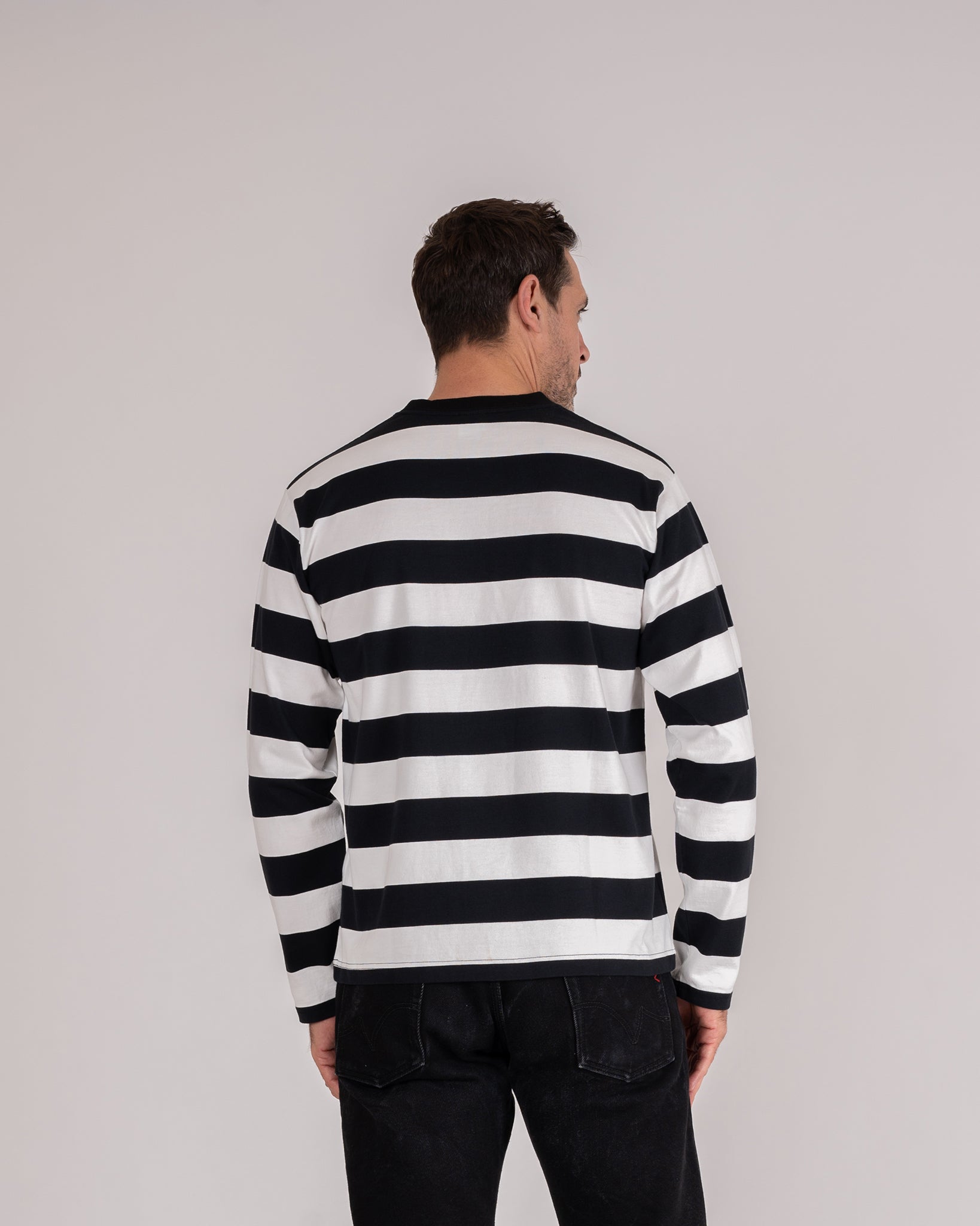 7.5oz Cotton Long-Sleeved Crew Neck Border Tee - Black and 7.5oz Cotton Long-Sleeved Crew Neck Border Tee - Black and