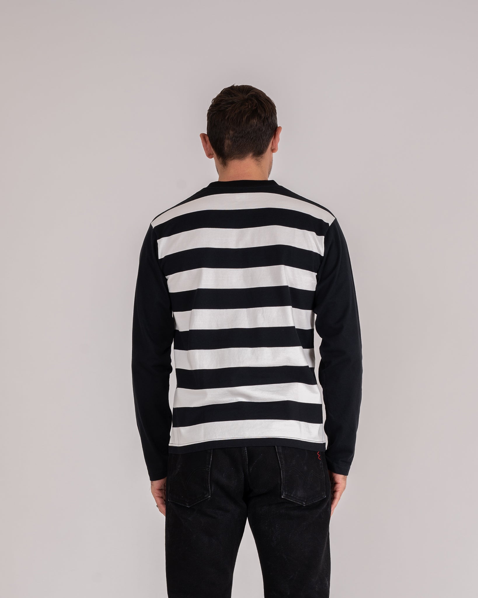 7.5oz Cotton Long-Sleeved Crew Neck Border Tee - Striped Body with