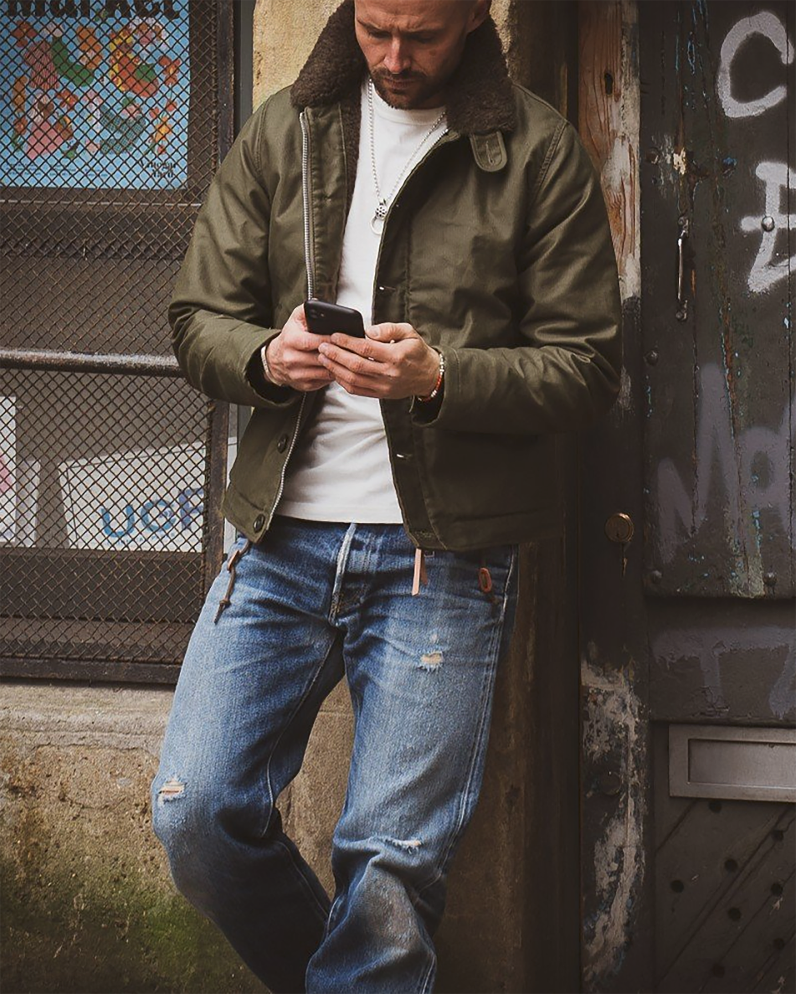 Iron Heart Oiled Whipcord N1 Deck Jacket - Olive Drab Green