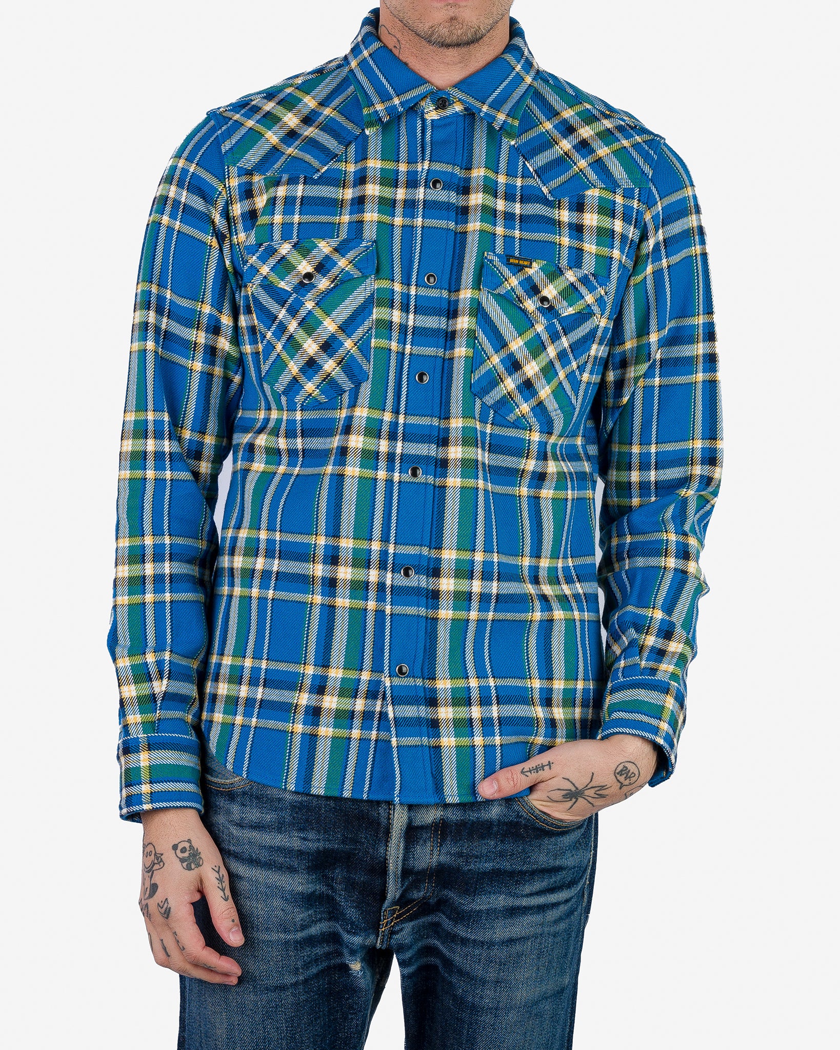 Ultra Heavy Flannel Tartan Check Western Shirt - Blue