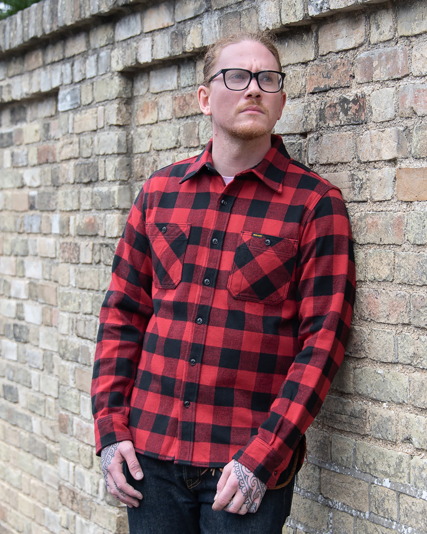Iron Heart Ultra Heavy Flannel Buffalo Check Work Shirt - Red/Black
