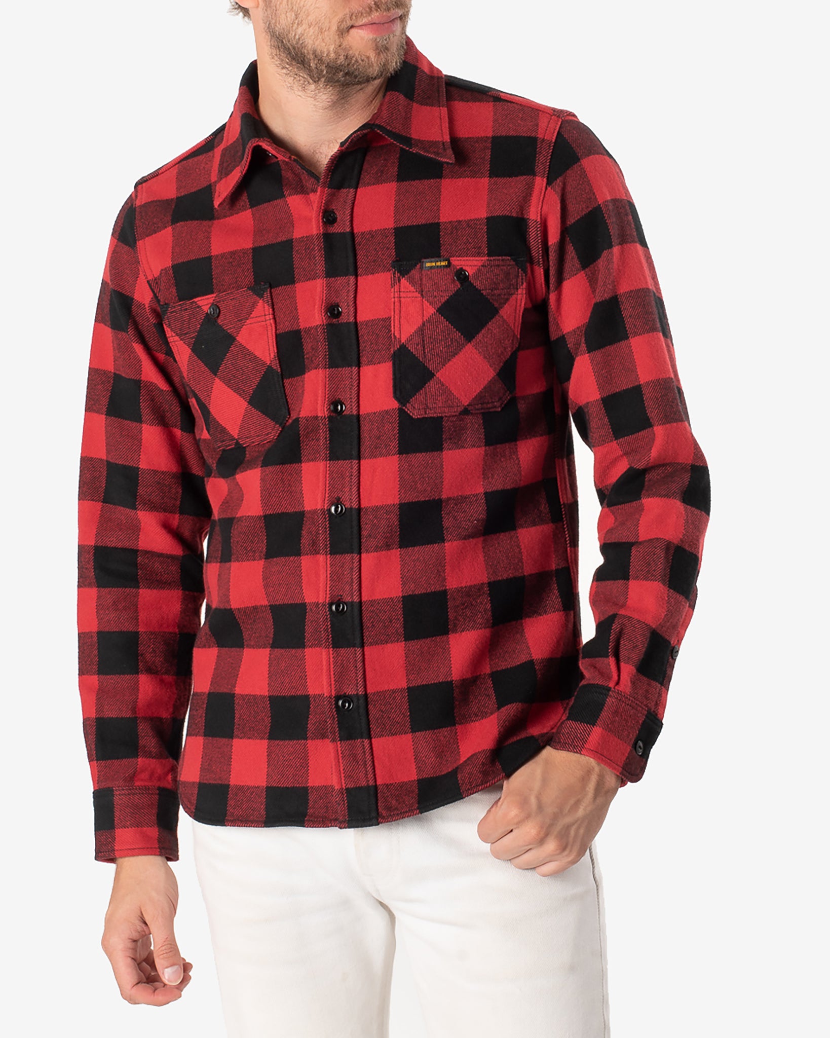 Iron Heart Ultra Heavy Flannel Buffalo Check Work Shirt - Red/Black